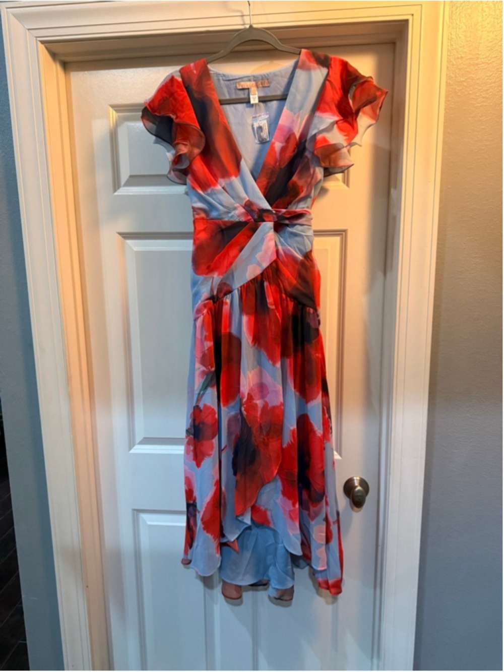 Women's Hutch Floral Wrap Midi Dress XSP Blue Red - Picture 4 of 9